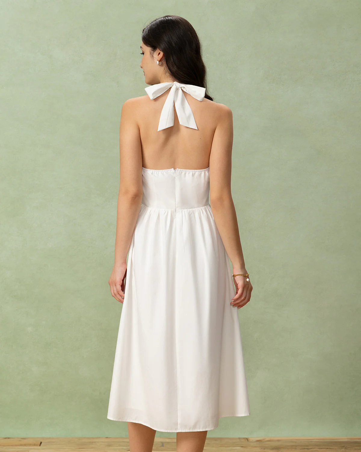 White Embroidery A-Line Halter Midi Dress - Image 5