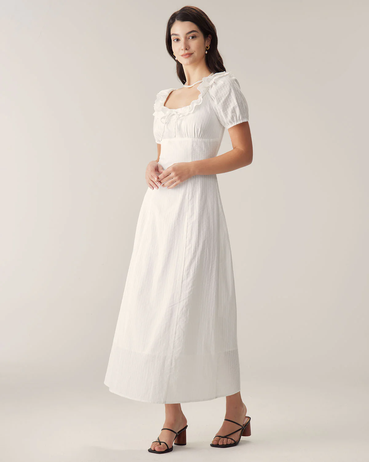 White Embroidery Puffed Sleeve Maxi Dress - Image 4