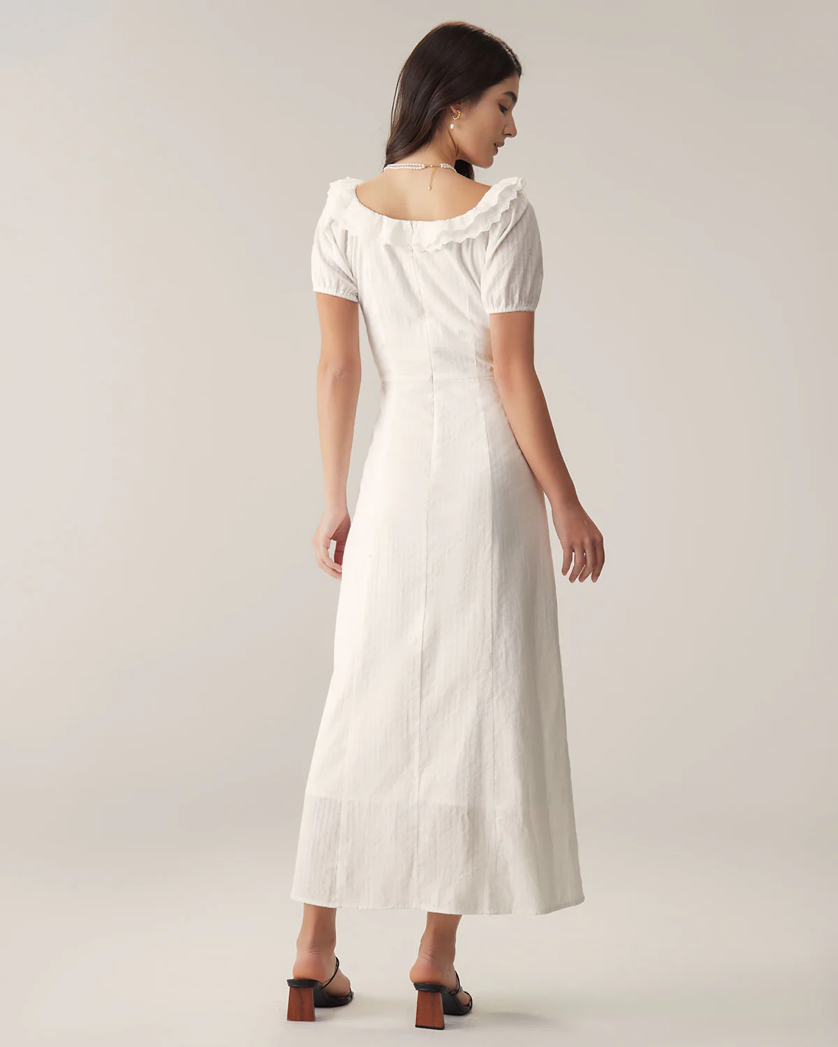 White Embroidery Puffed Sleeve Maxi Dress - Image 5