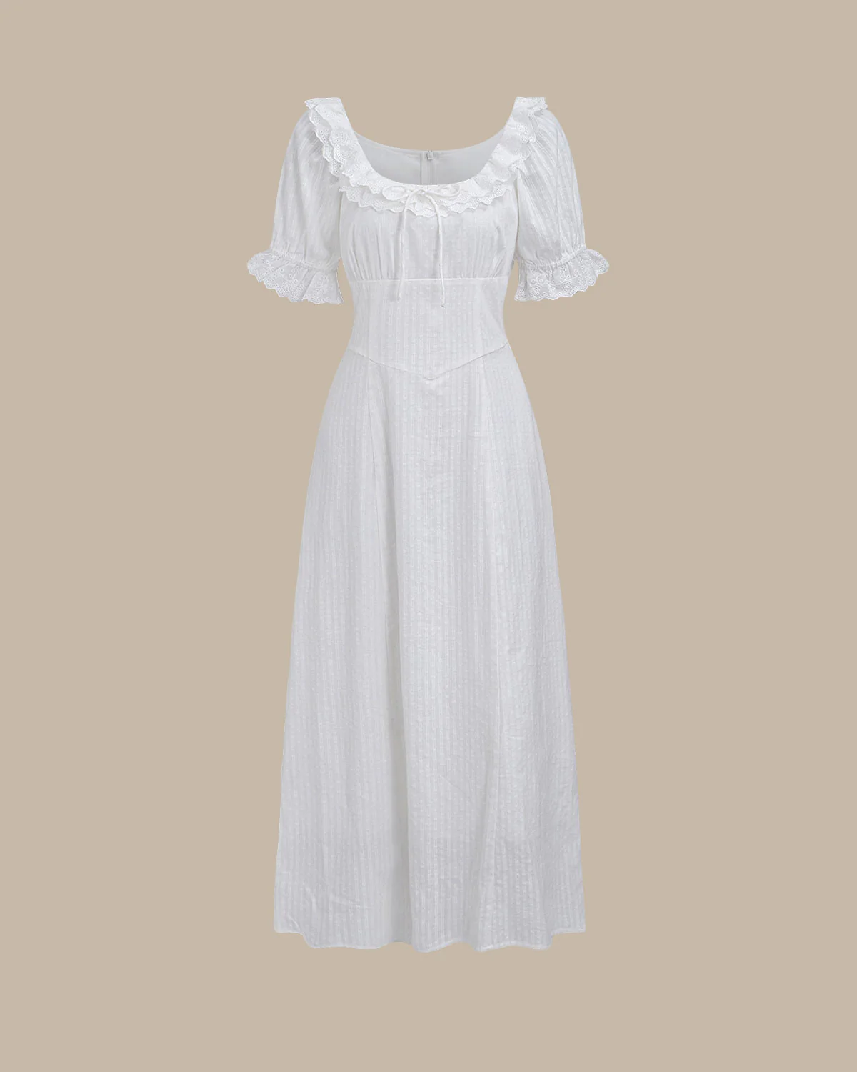 White Embroidery Puffed Sleeve Maxi Dress - Image 6