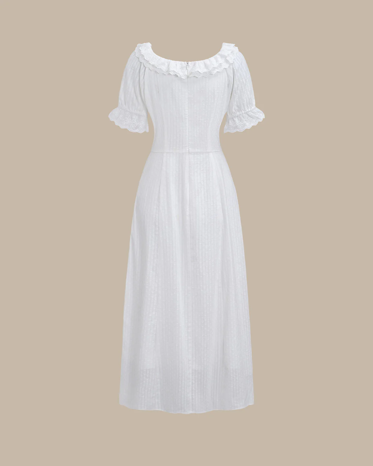 White Embroidery Puffed Sleeve Maxi Dress - Image 7