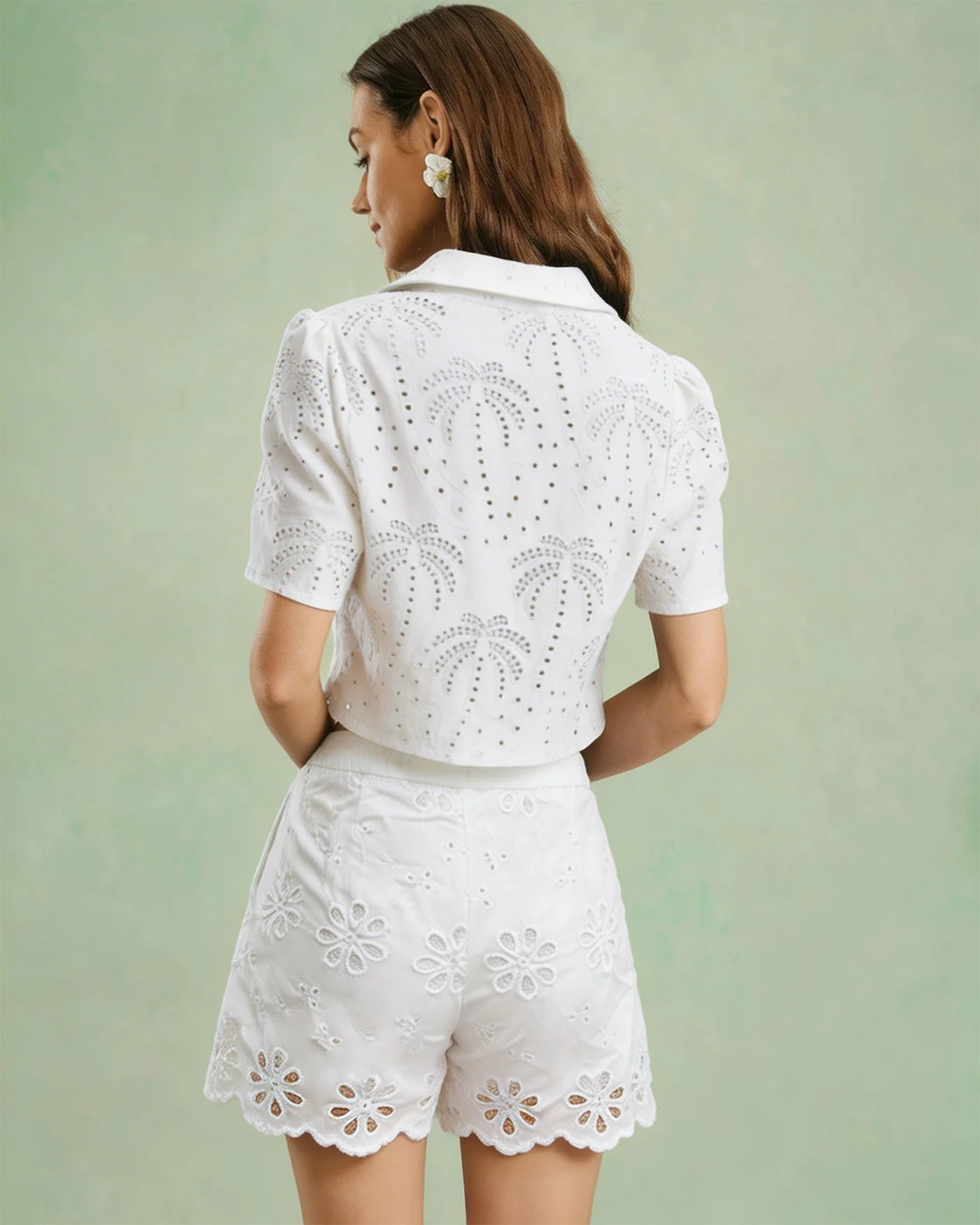 White Floral Button Shorts - Image 2
