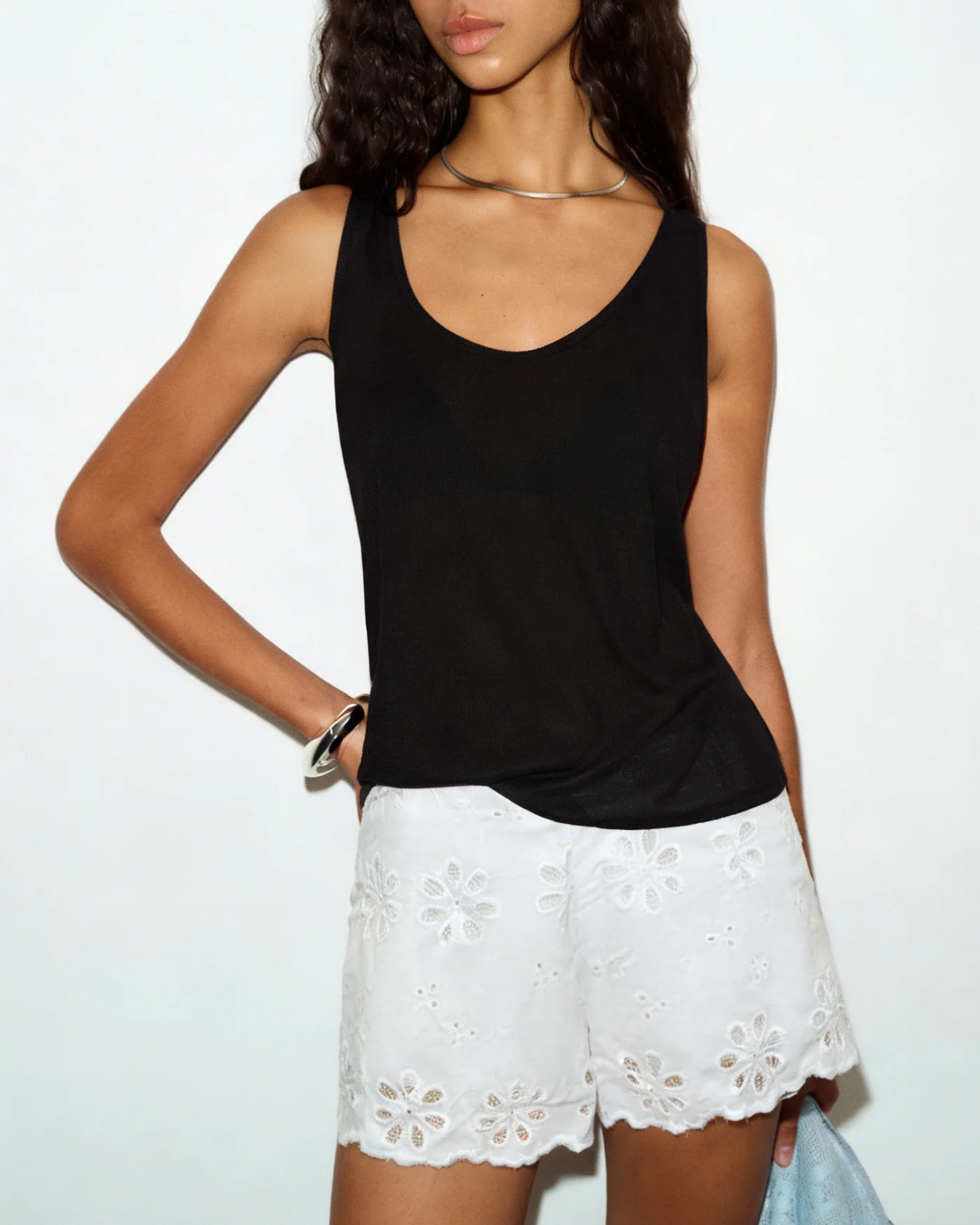 White Floral Button Shorts - Image 4