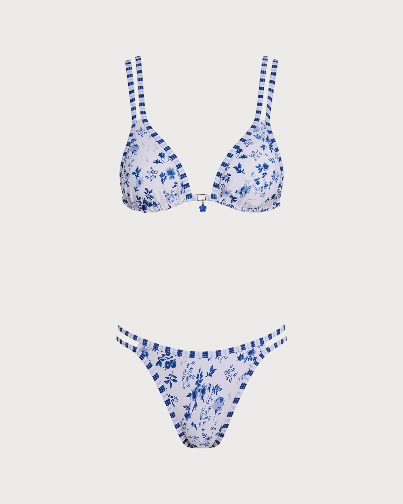 White Floral Drawstring Triangle Bikini Set - Image 2