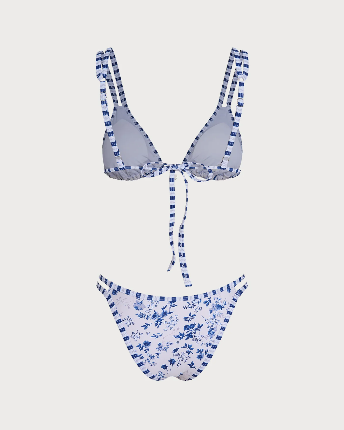 White Floral Drawstring Triangle Bikini Set - Image 3