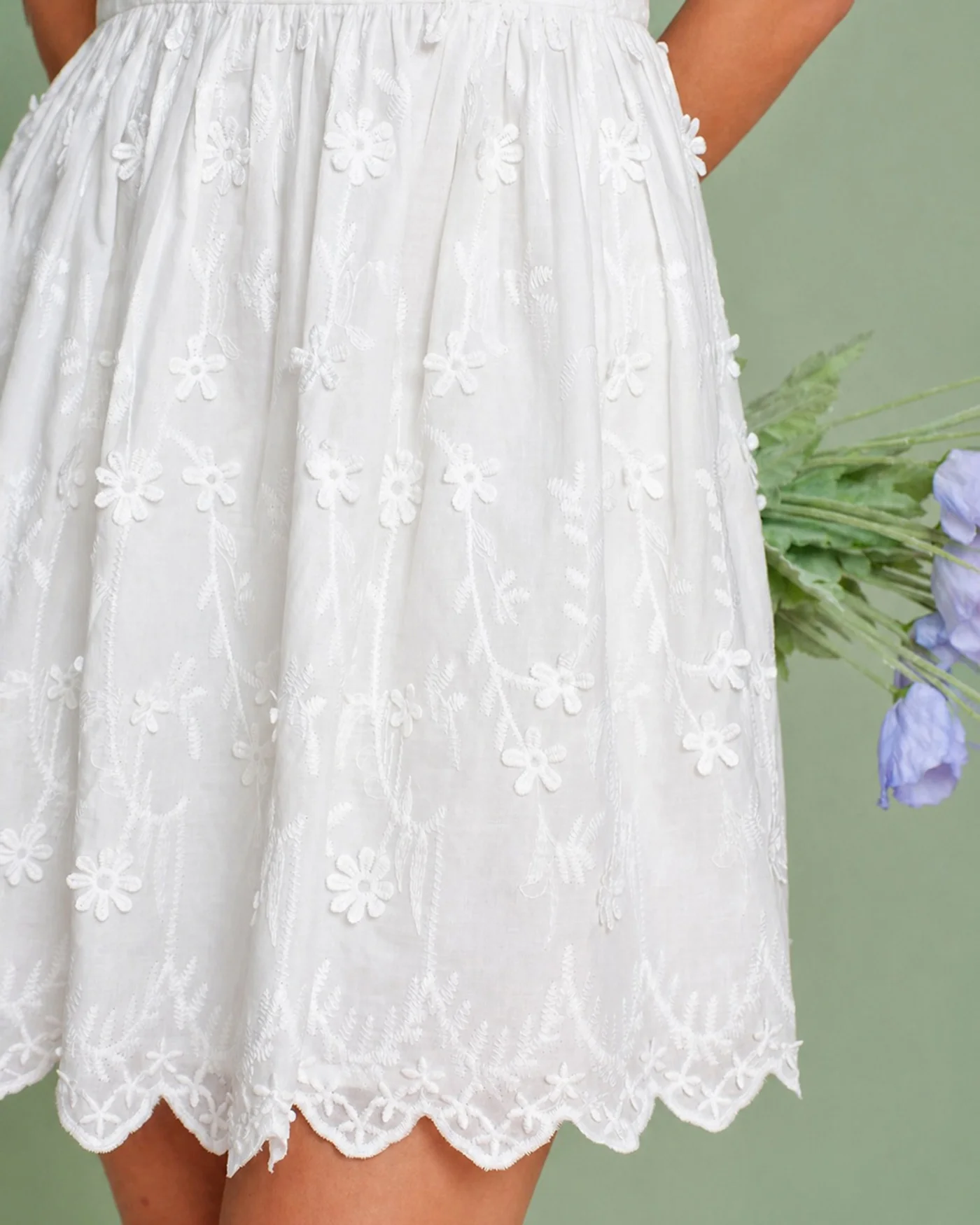White Floral Embroidery Slip Mini Dress - Image 3