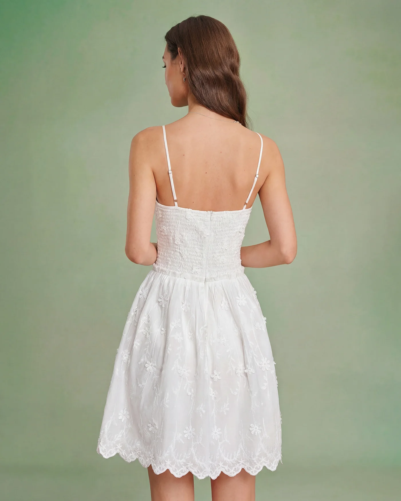 White Floral Embroidery Slip Mini Dress - Image 5