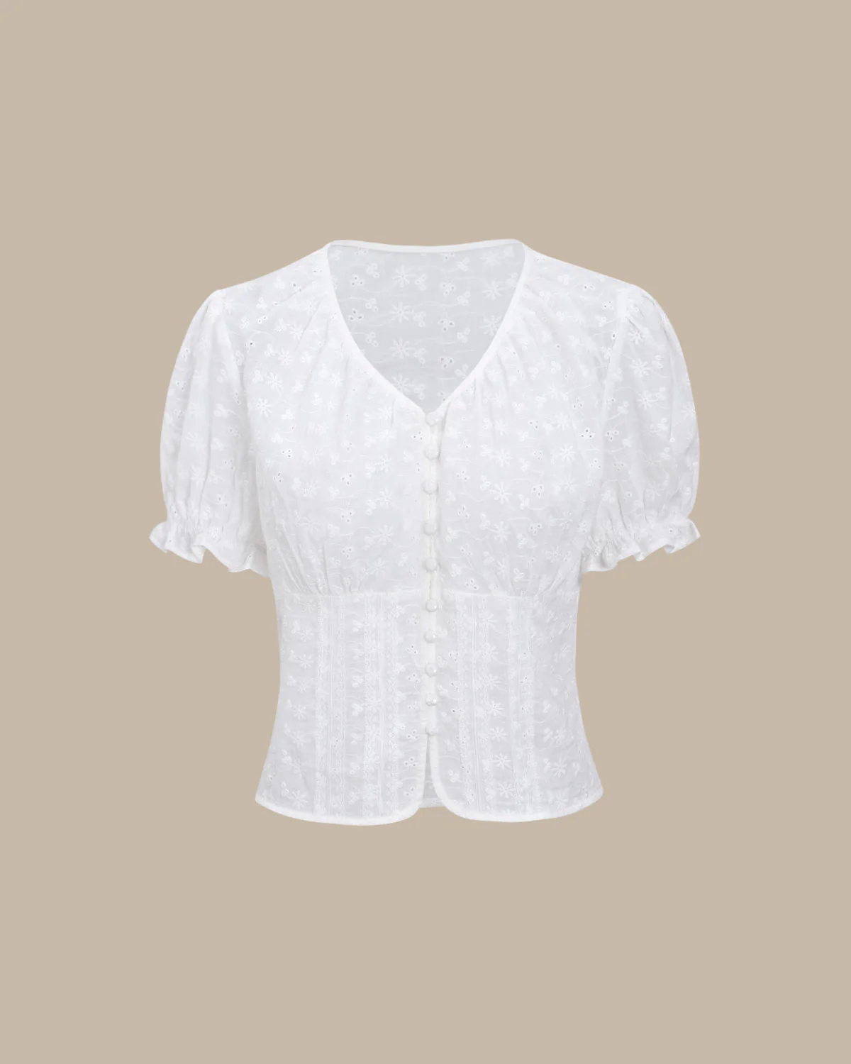 White Floral Puffed Sleeve Blouse - Image 6