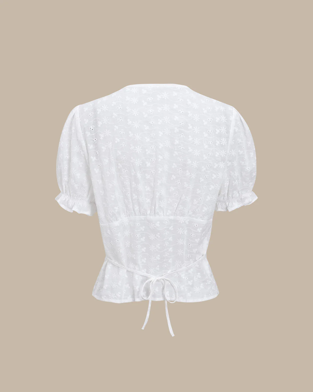 White Floral Puffed Sleeve Blouse - Image 7