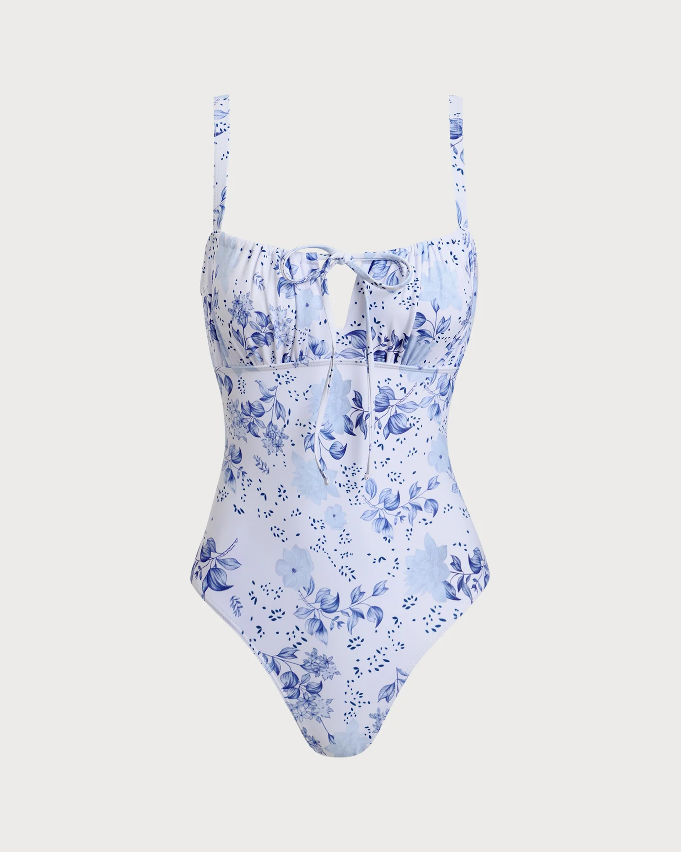 White Floral Ruched One Piece Swimwear - Image 2