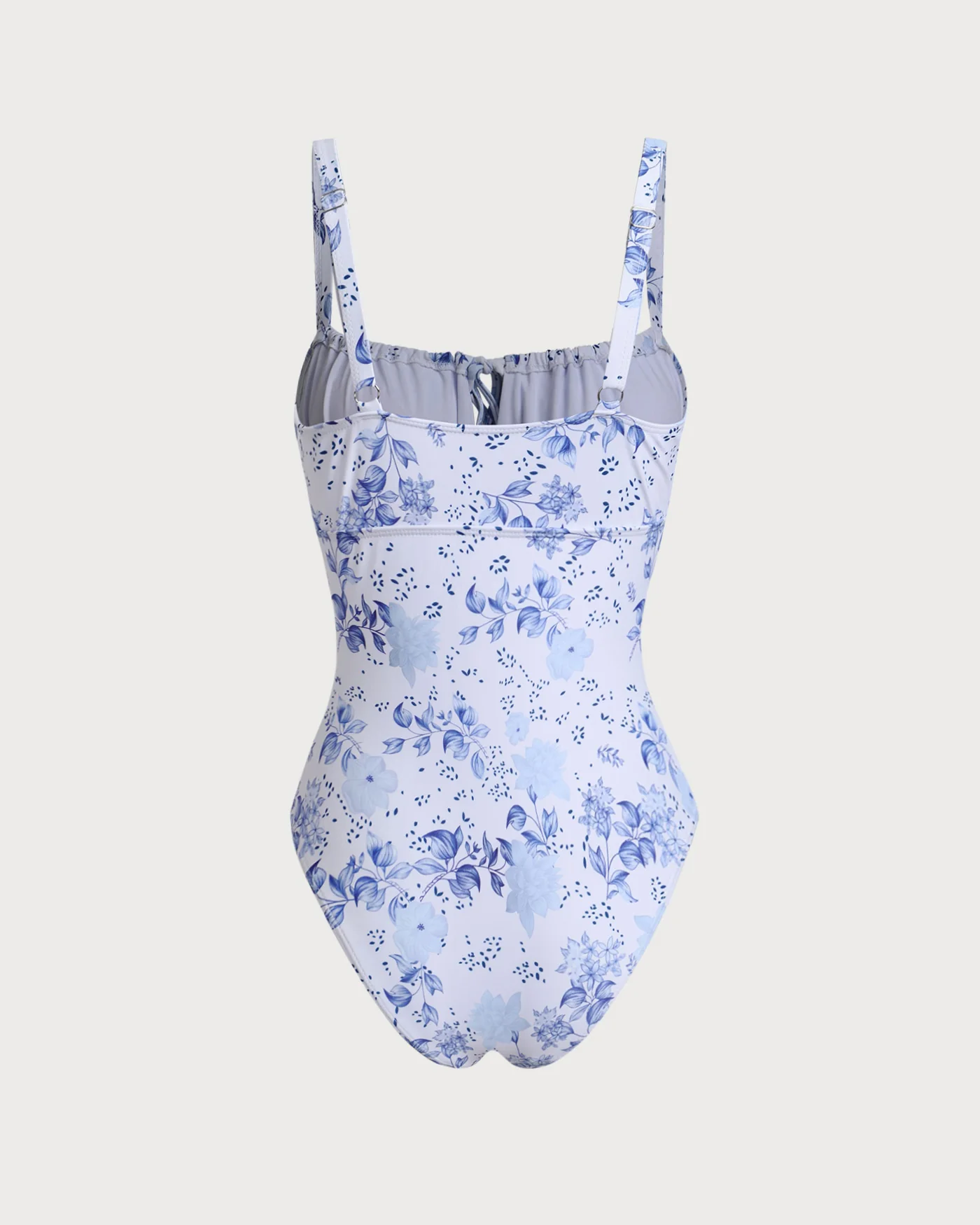White Floral Ruched One Piece Swimwear - Image 3