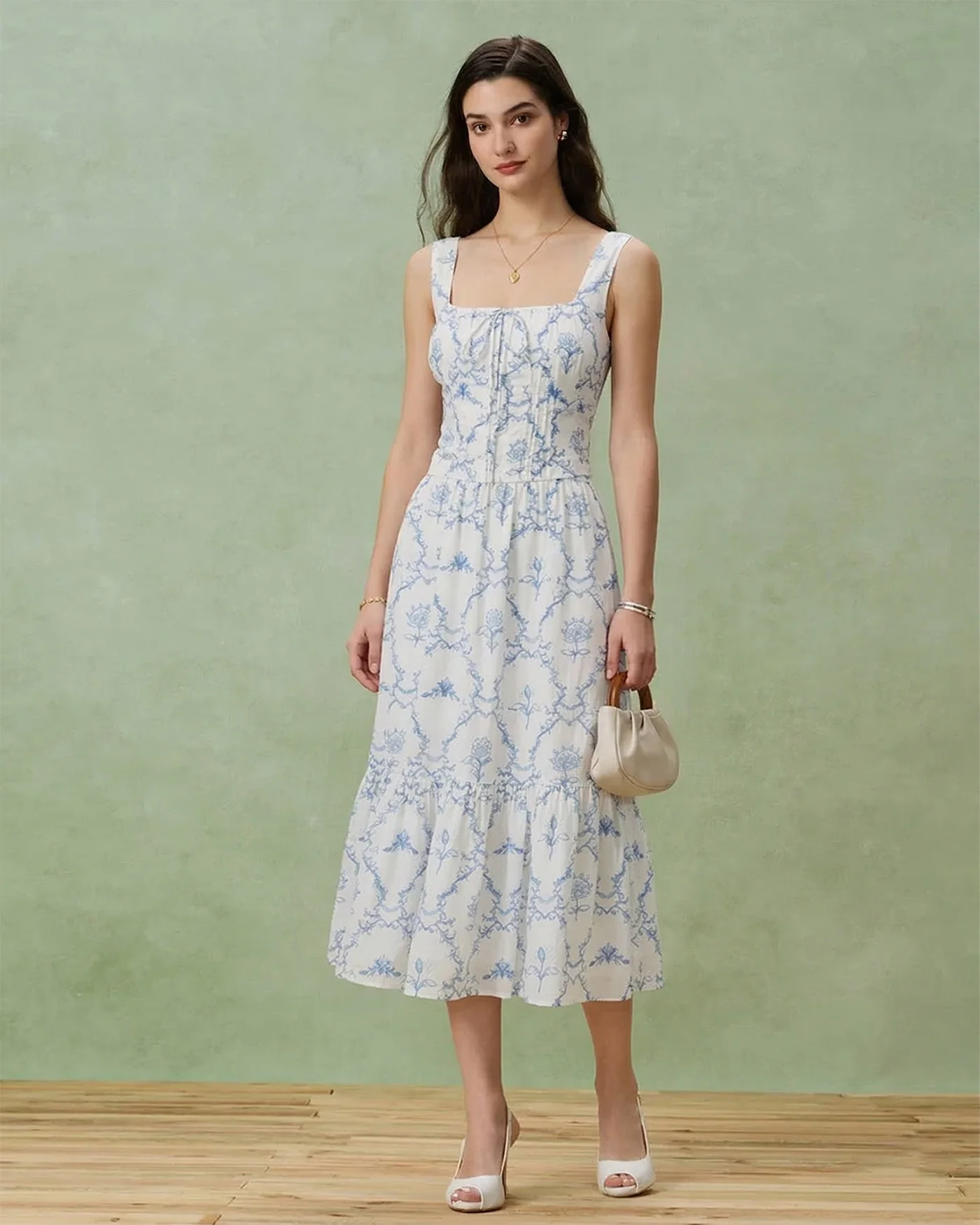 White Floral Ruched Tank Top - Image 2