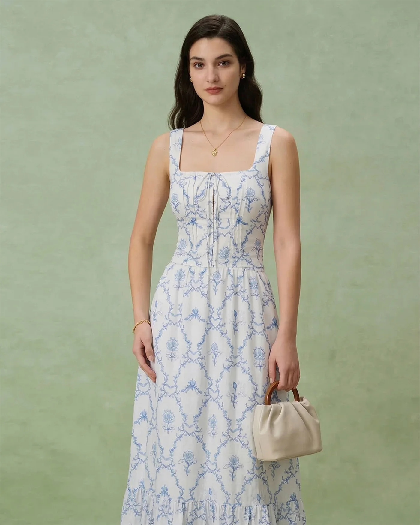 White Floral Ruched Tank Top - Image 3