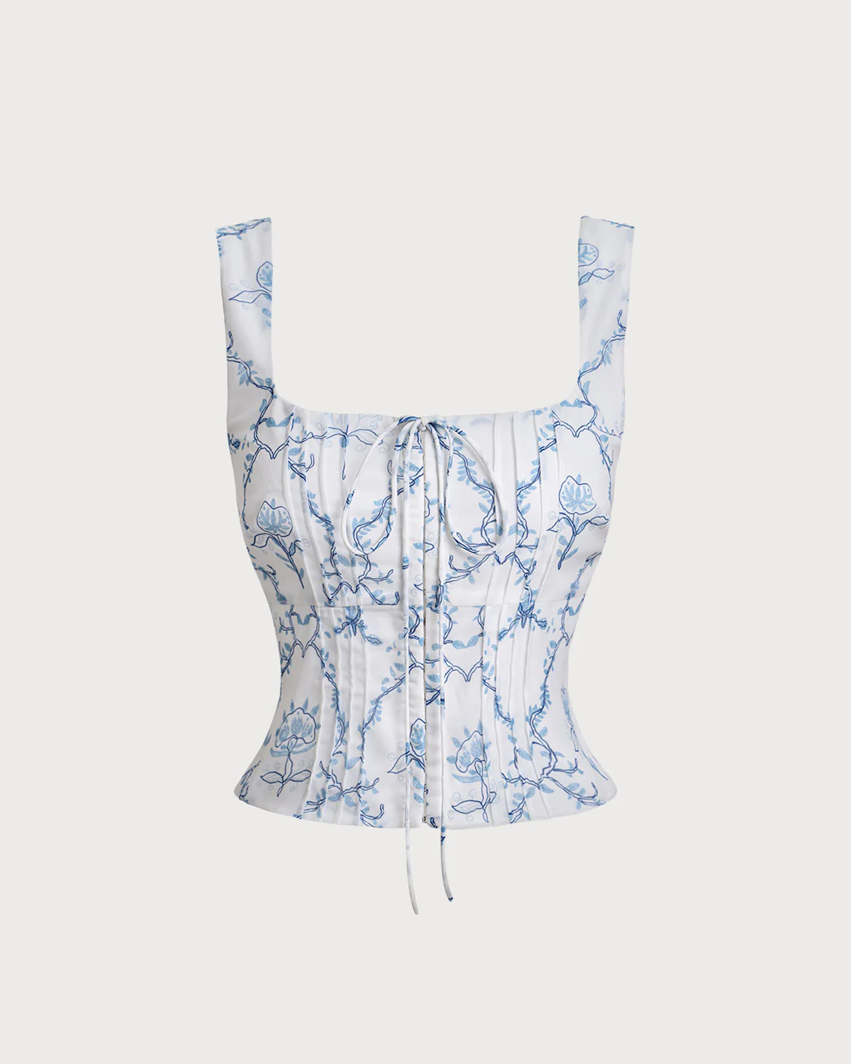 White Floral Ruched Tank Top - Image 6