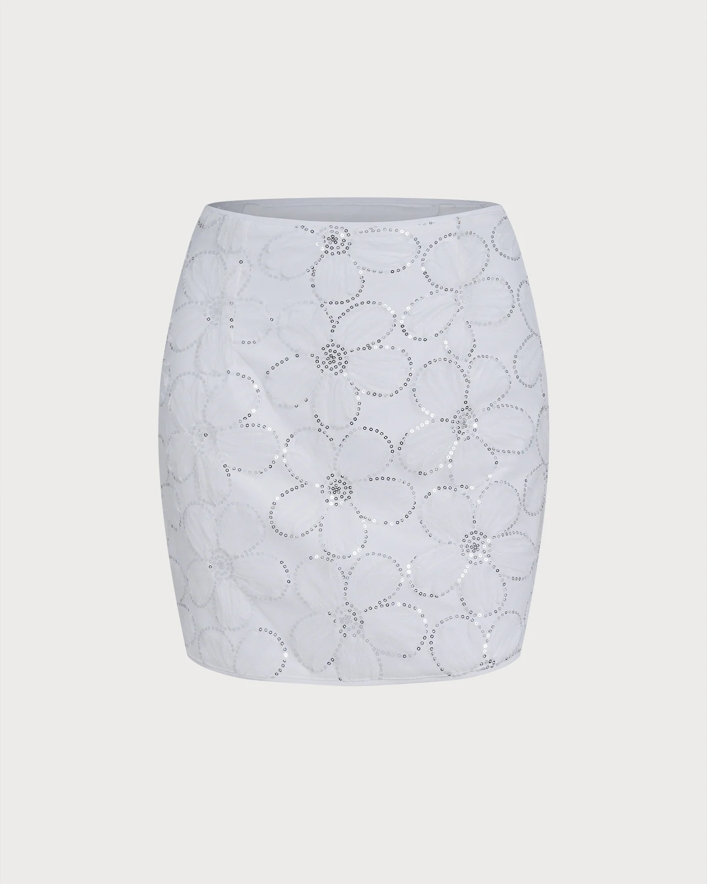 White Floral Sequins Mini Skirt - Image 2
