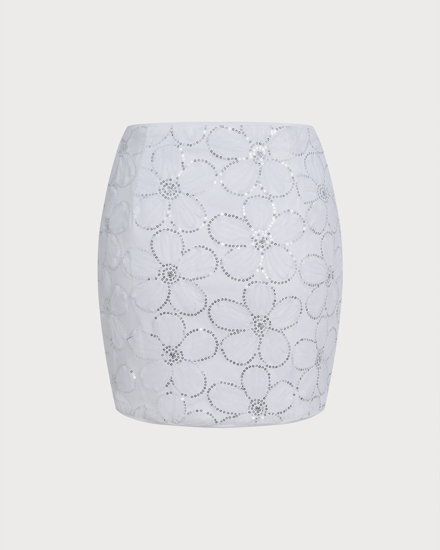 White Floral Sequins Mini Skirt - Image 3