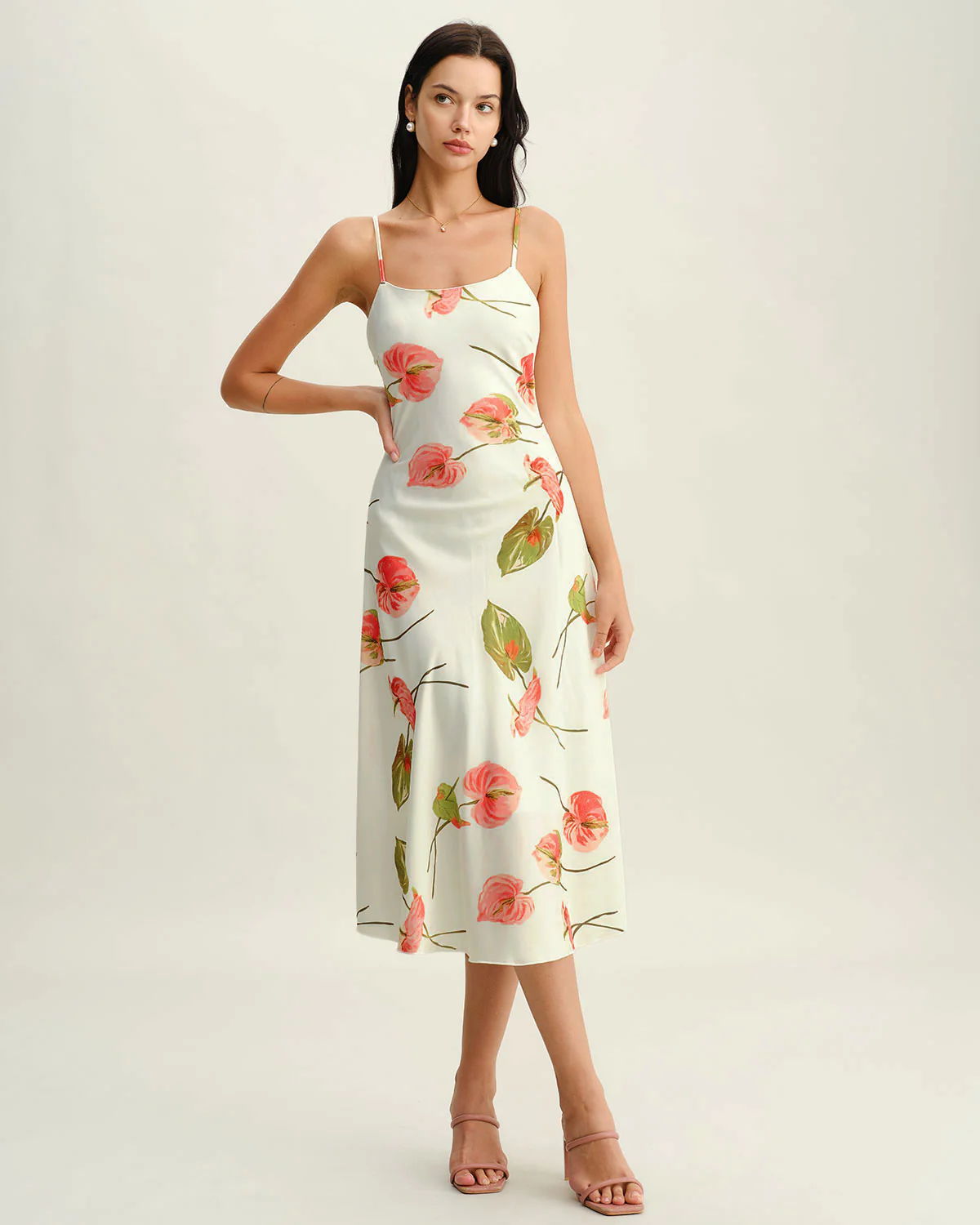 White Floral Slip Midi Dress - Image 4