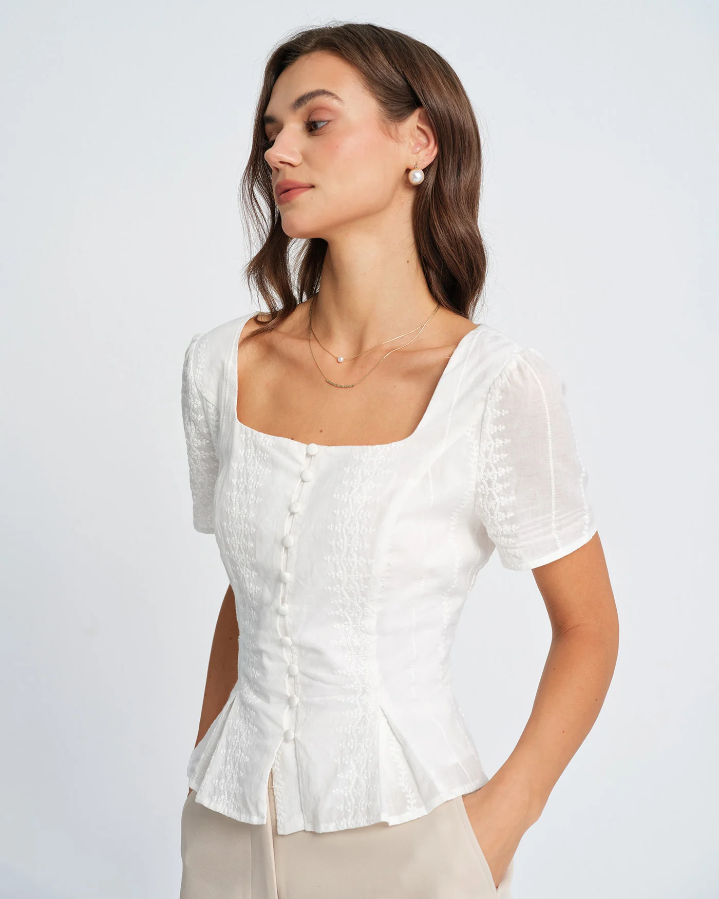 White Floral Textured Blouse - Image 2
