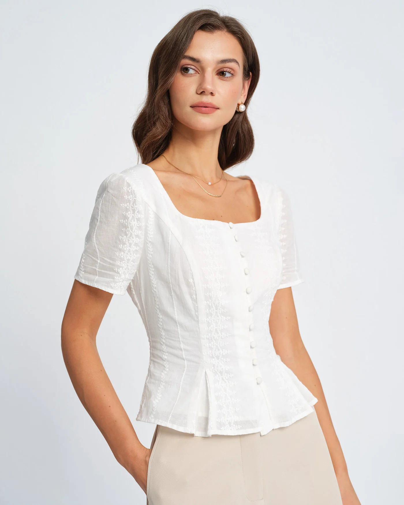 White Floral Textured Blouse - Image 3