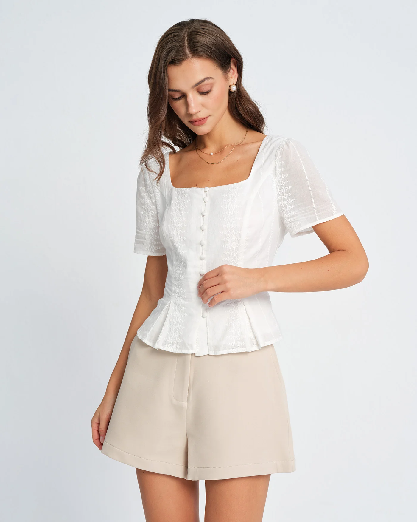 White Floral Textured Blouse - Image 4