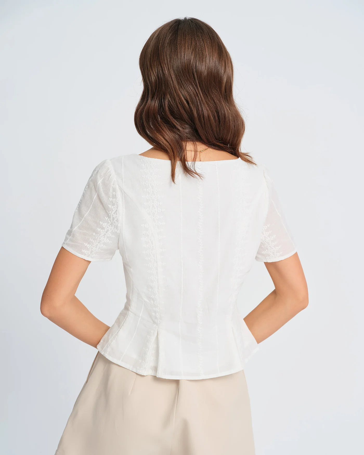 White Floral Textured Blouse - Image 5