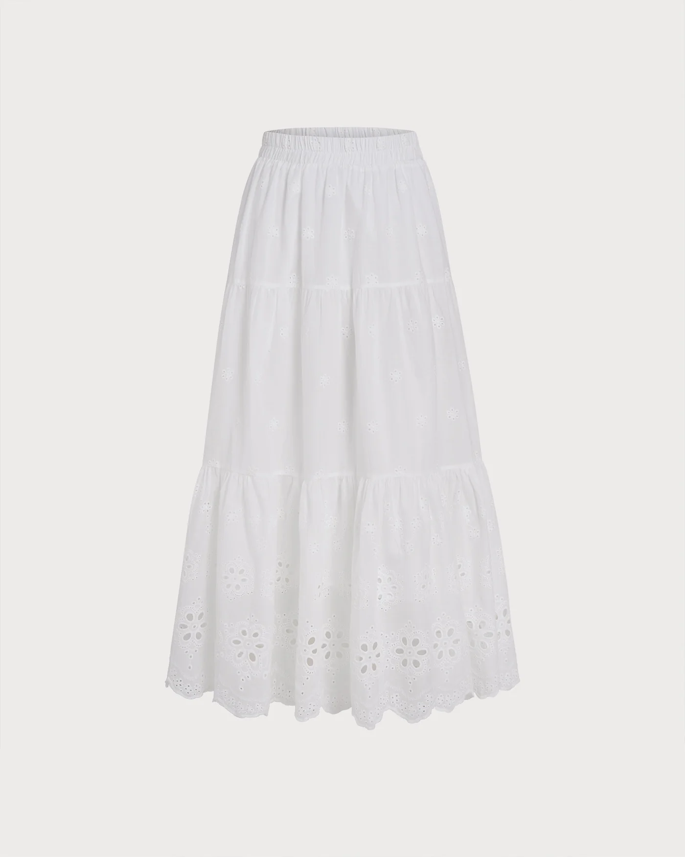 White Floral Textured Midi Skirt - Image 3