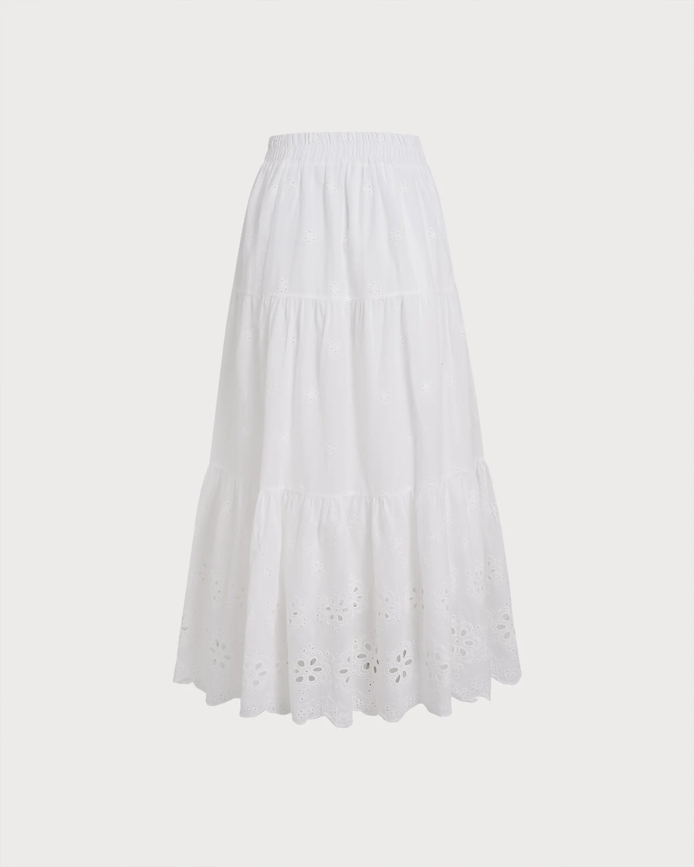 White Floral Textured Midi Skirt - Image 4