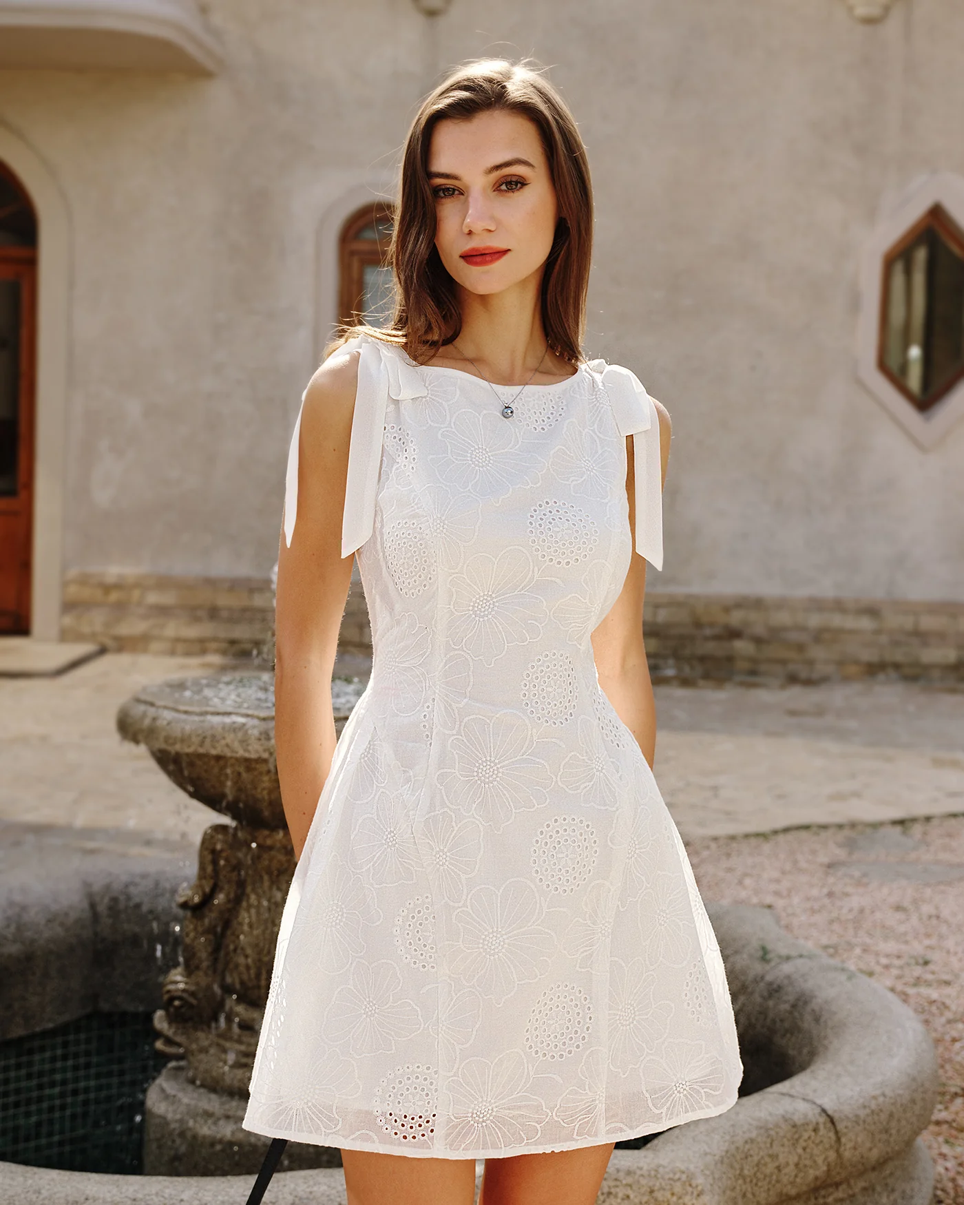 White Floral Textured Mini Dress - Image 2