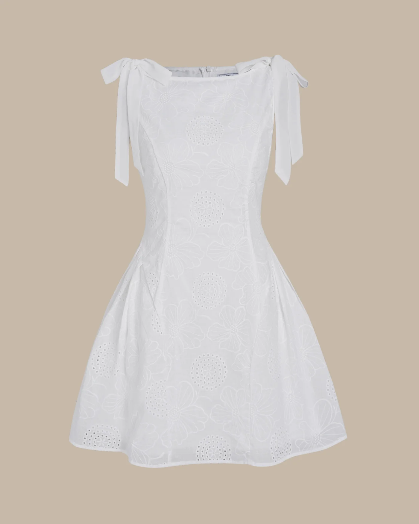 White Floral Textured Mini Dress - Image 8