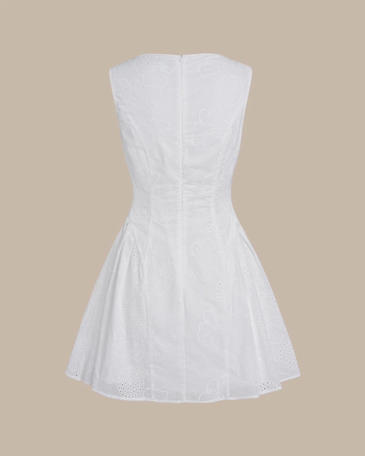 White Floral Textured Mini Dress - Image 9