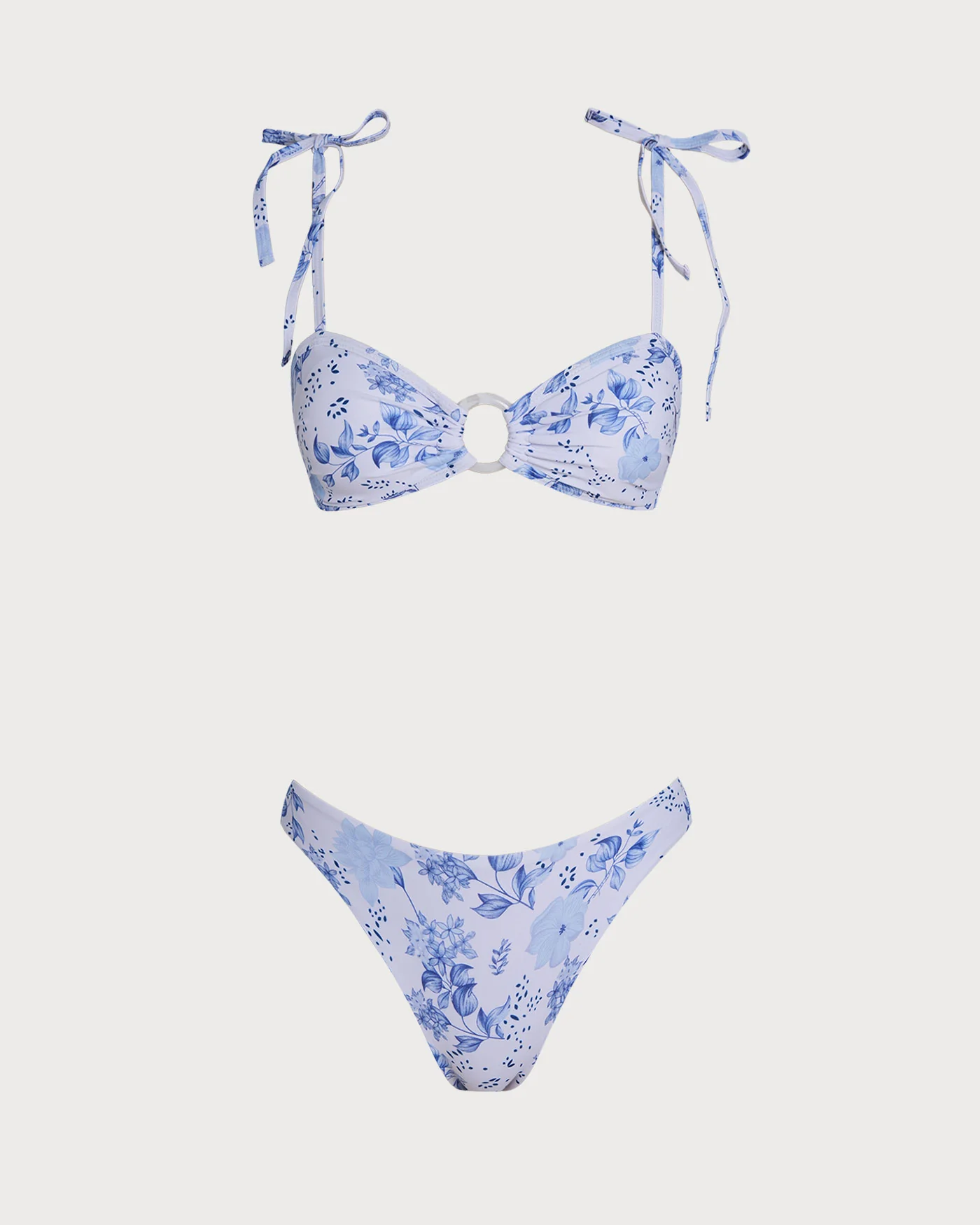 White Floral Tie Strap Triangle Bikini Set - Image 2