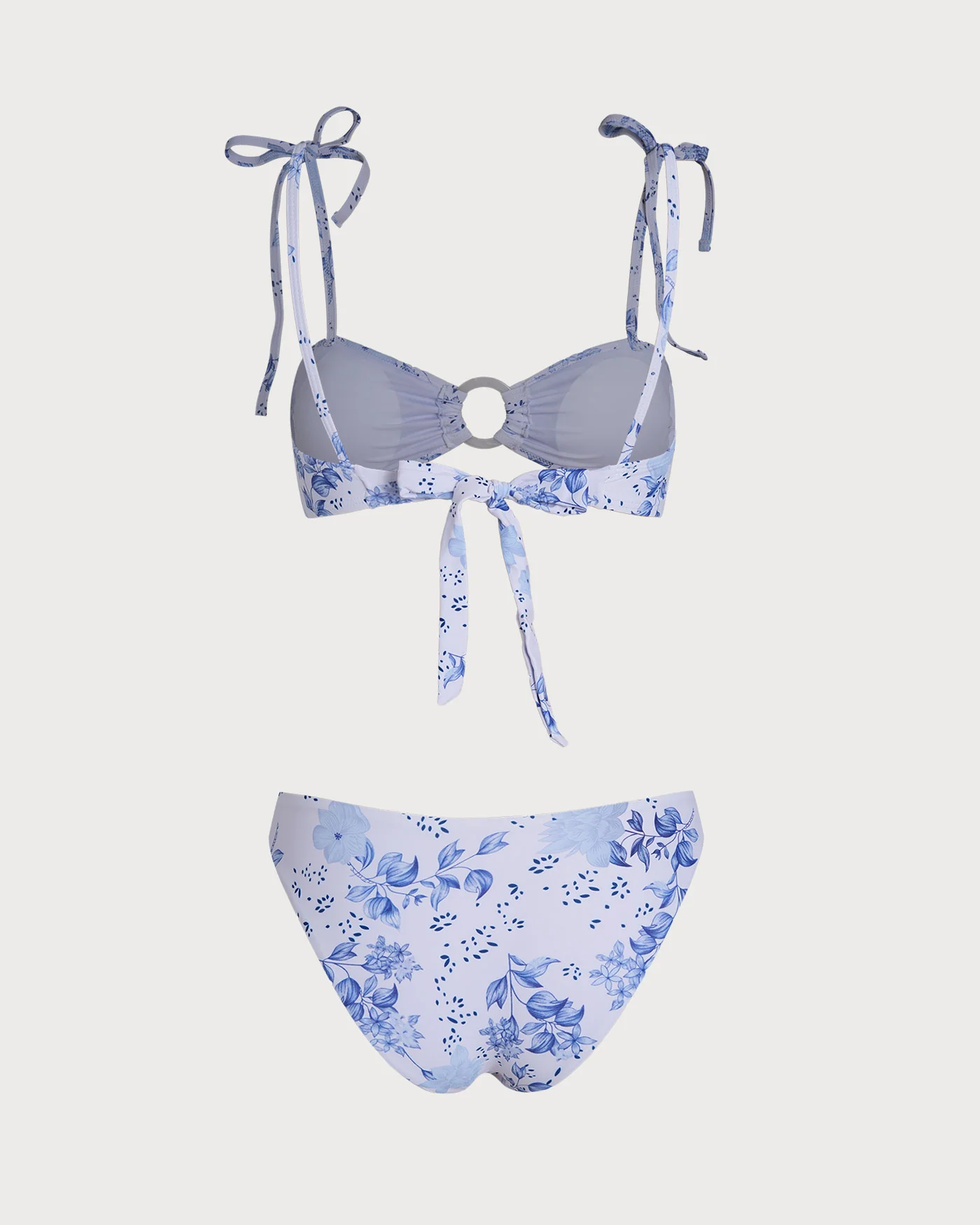 White Floral Tie Strap Triangle Bikini Set - Image 3