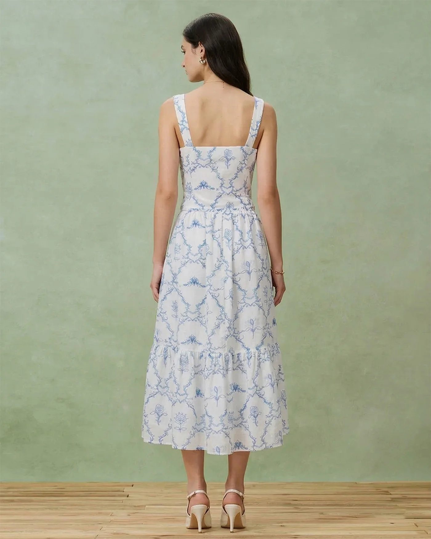 White Floral Tiered Midi Skirt - Image 3