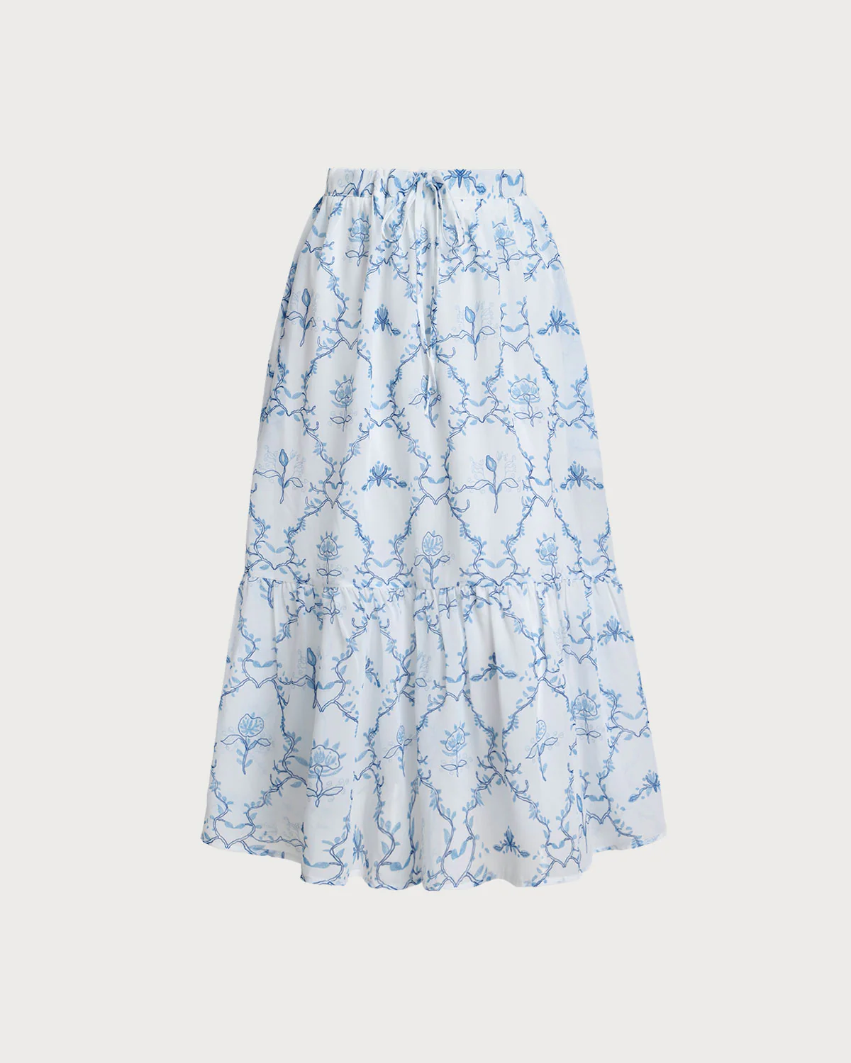White Floral Tiered Midi Skirt - Image 4