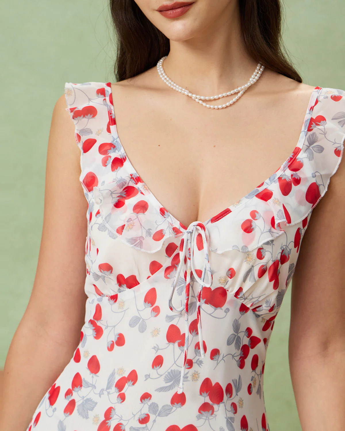 White Floral V Neck Ruffle Mini Dress - Image 2