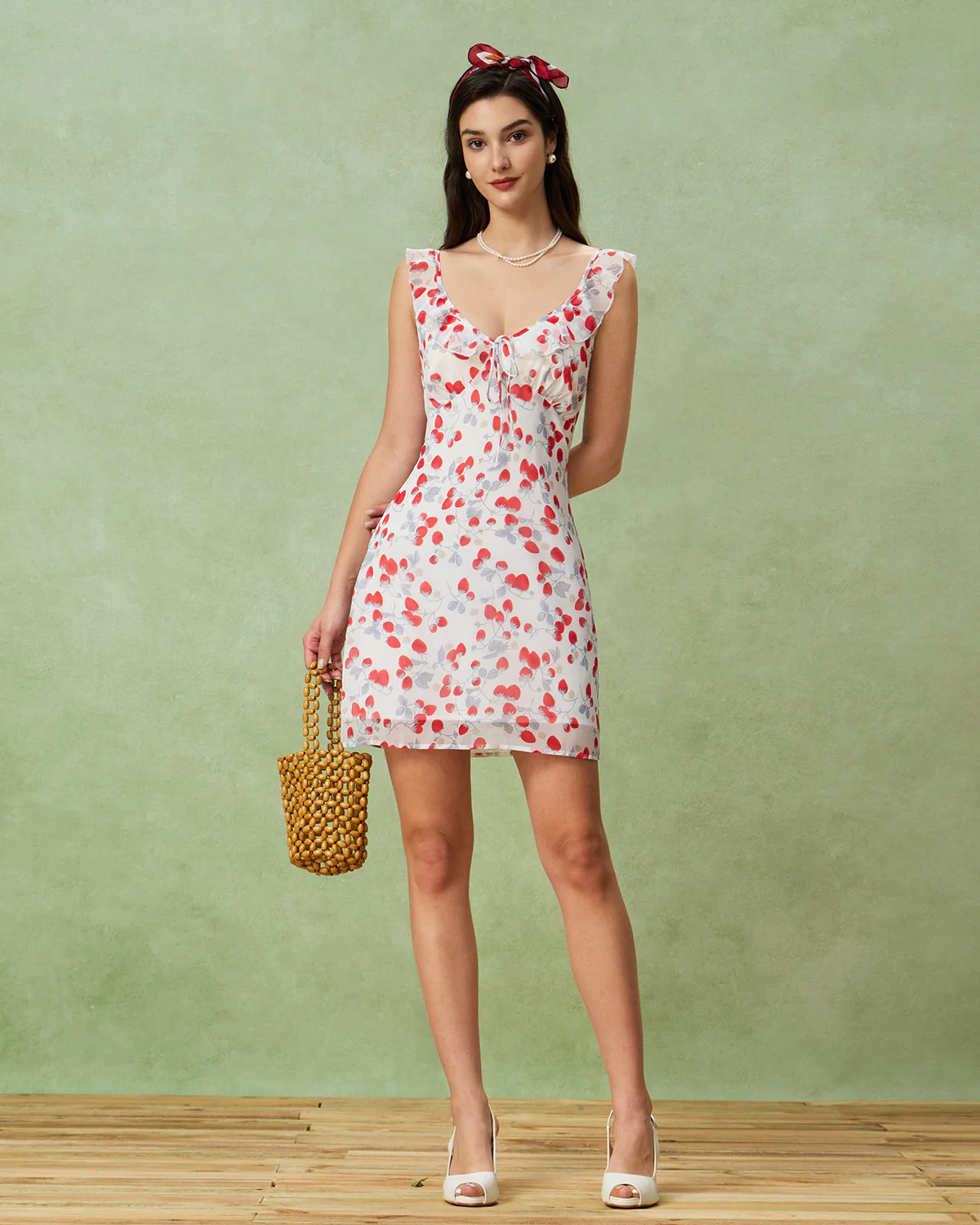 White Floral V Neck Ruffle Mini Dress - Image 4