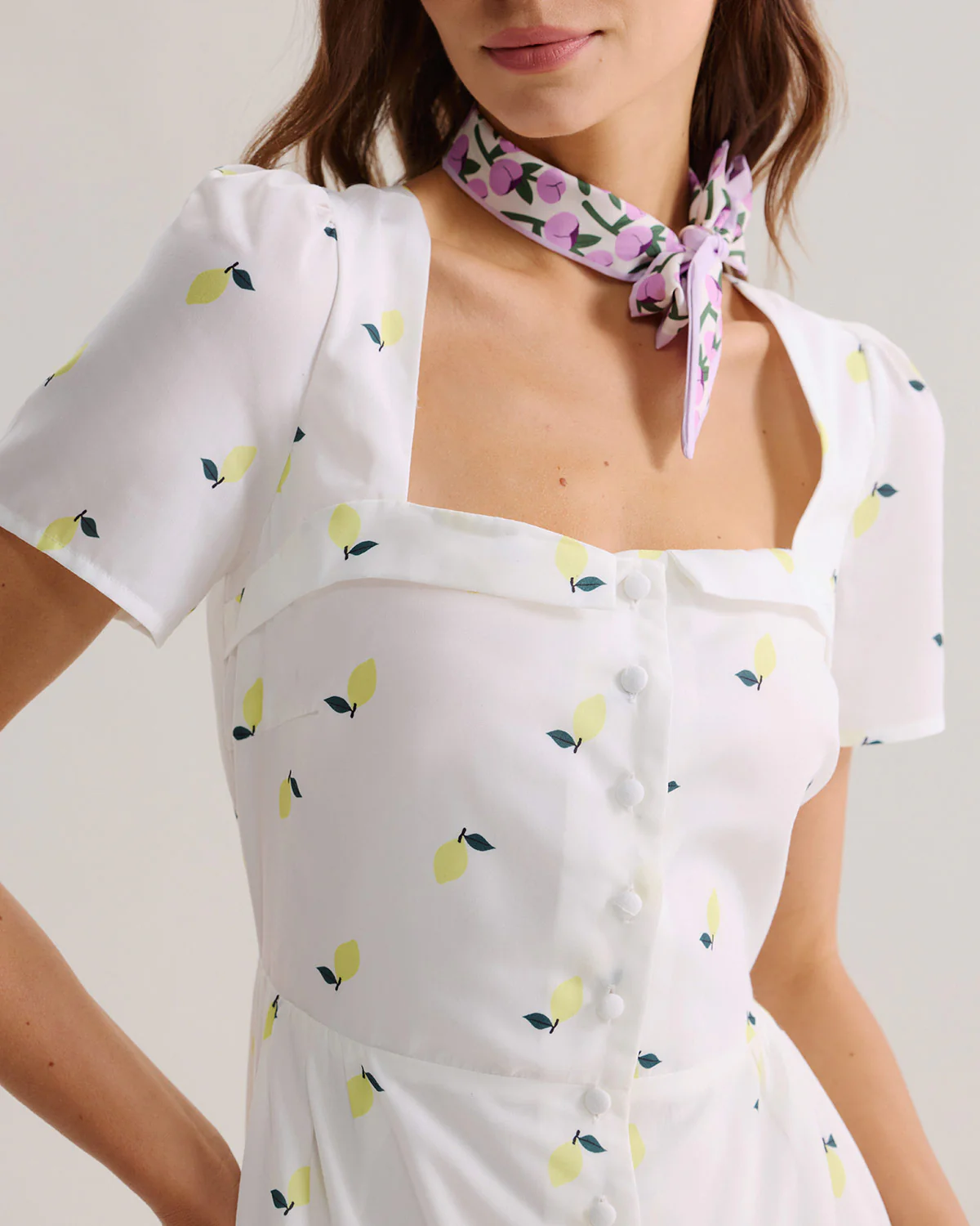 White Fruit Square Neck Midi Dress - Image 3