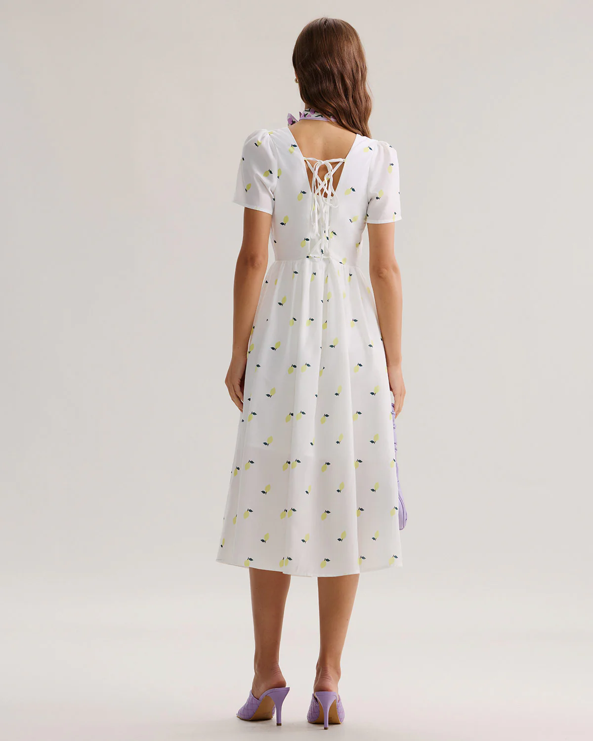 White Fruit Square Neck Midi Dress - Image 4