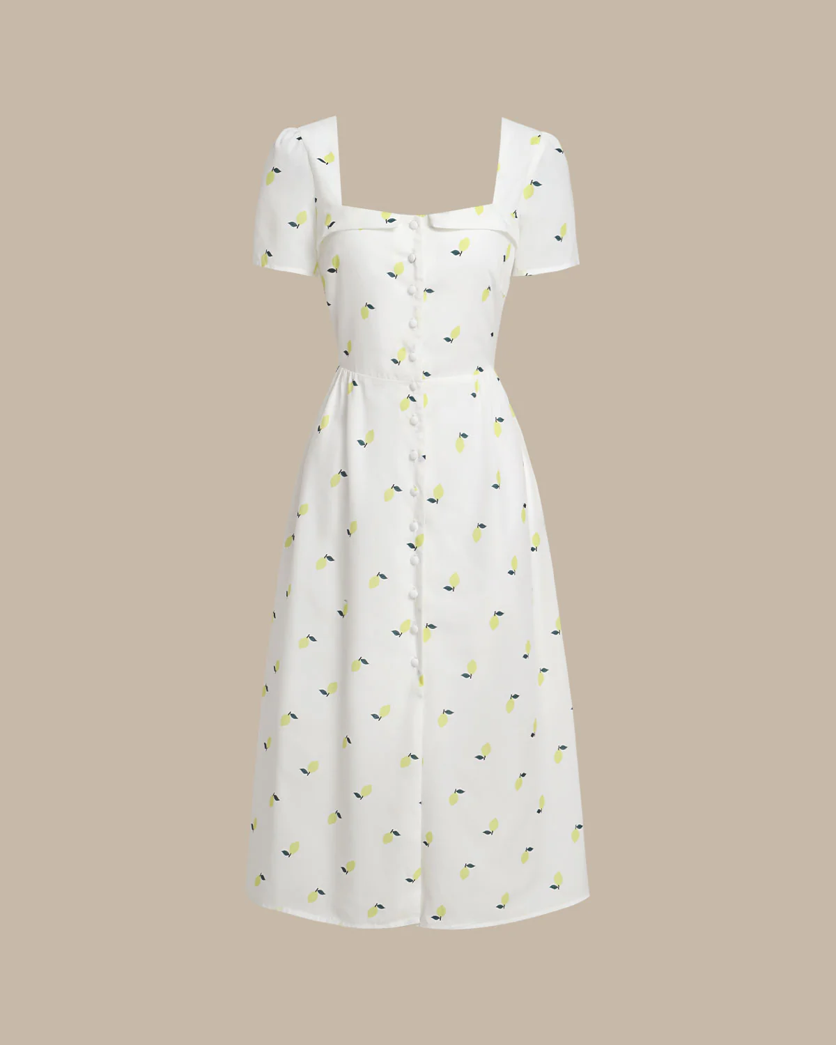 White Fruit Square Neck Midi Dress - Image 5