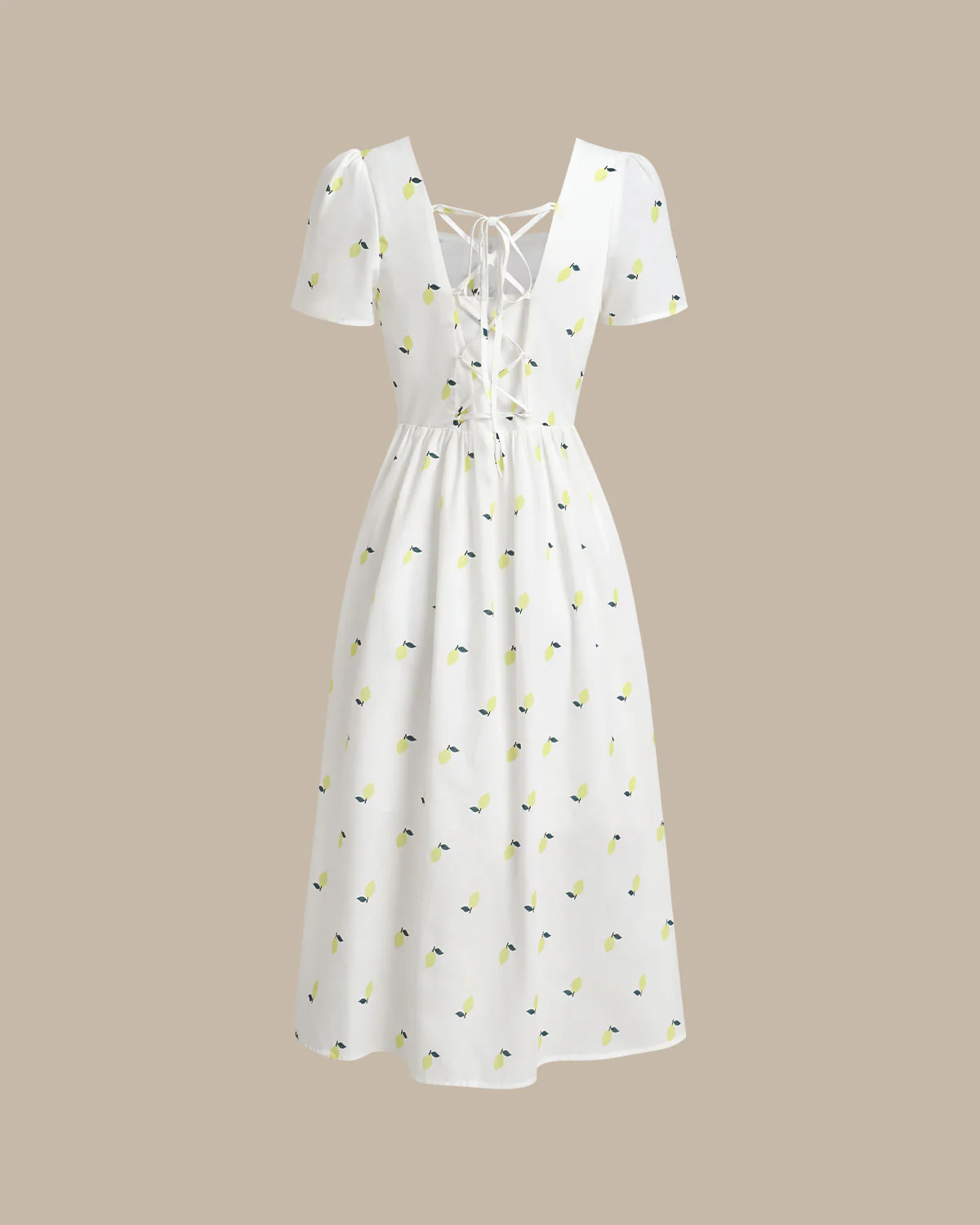 White Fruit Square Neck Midi Dress - Image 6