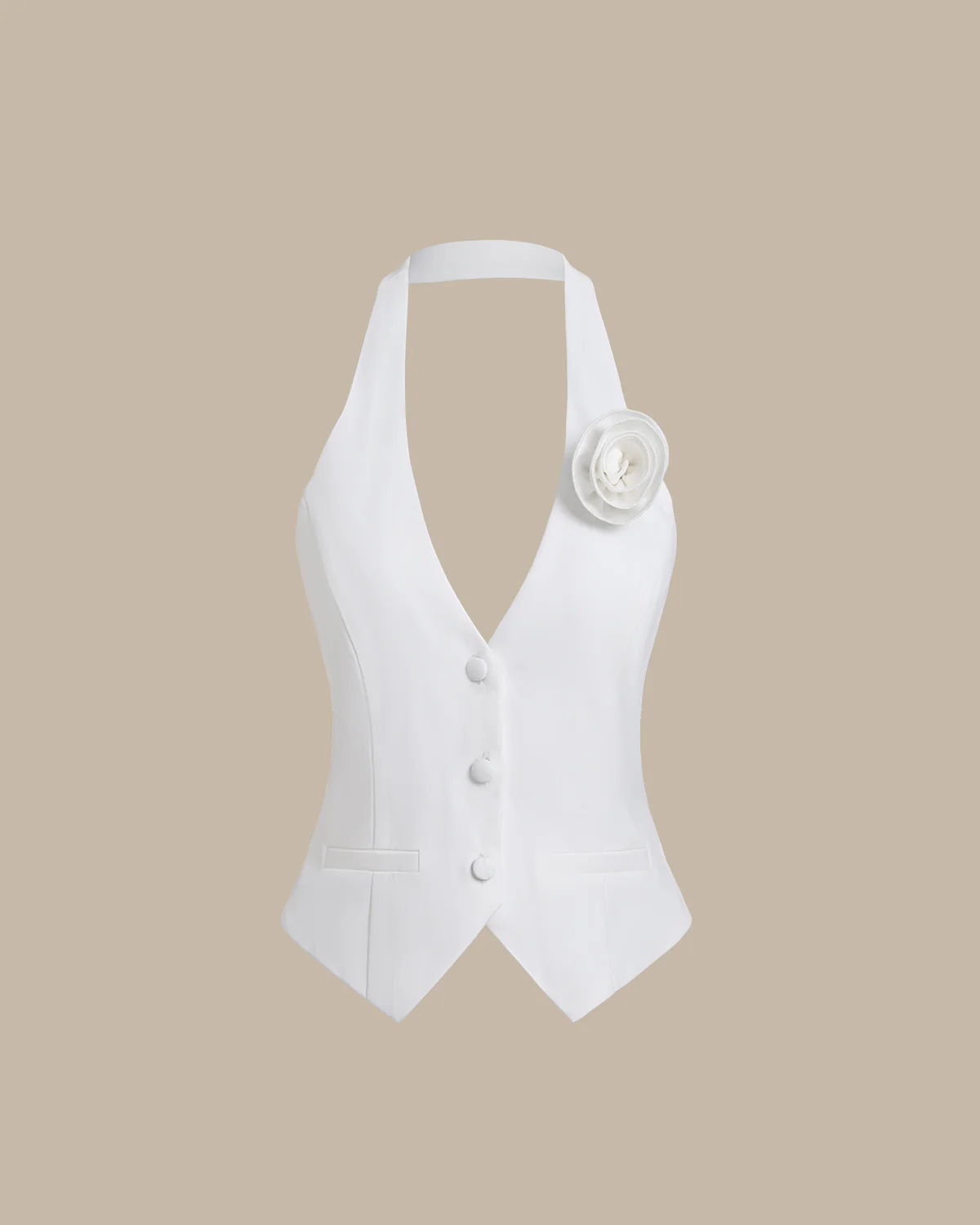 White Halter Button Vest - Image 9