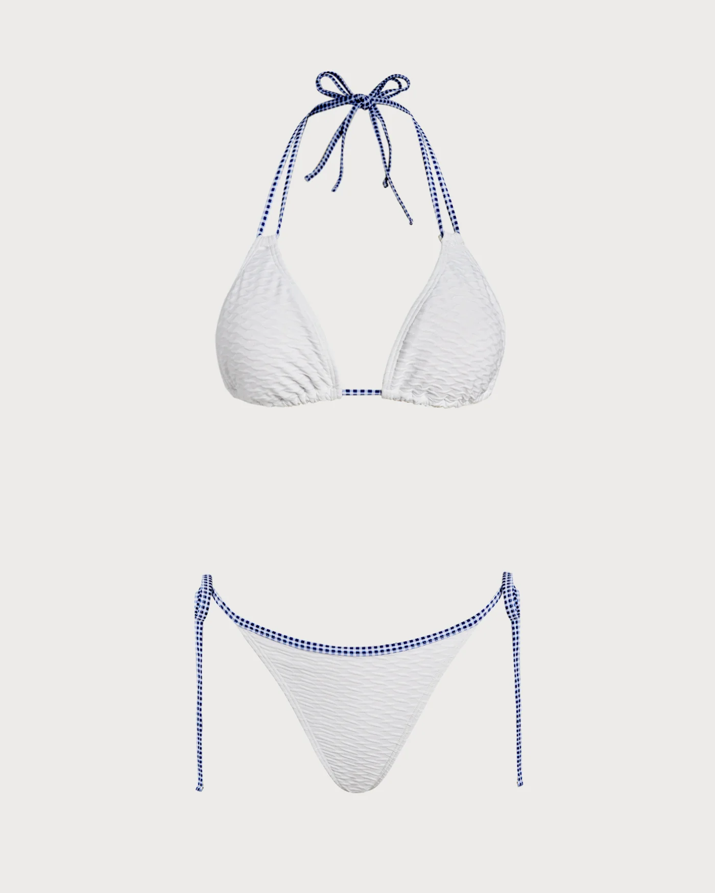 White Halter Contrasting Triangle Bikini Set - Image 3