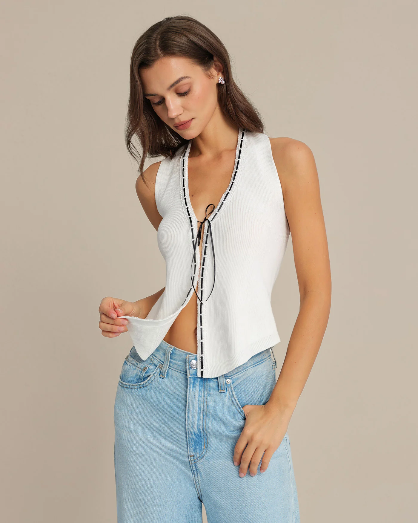 White Halter Drawstring Vest - Image 7