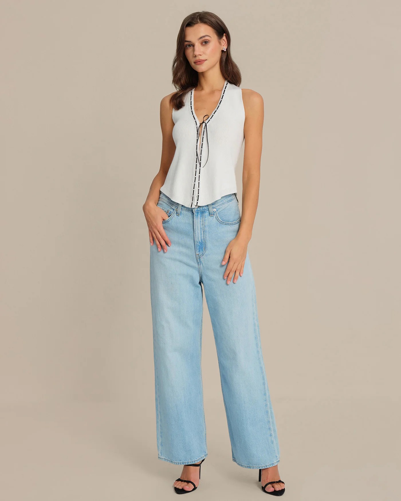 White Halter Drawstring Vest - Image 9