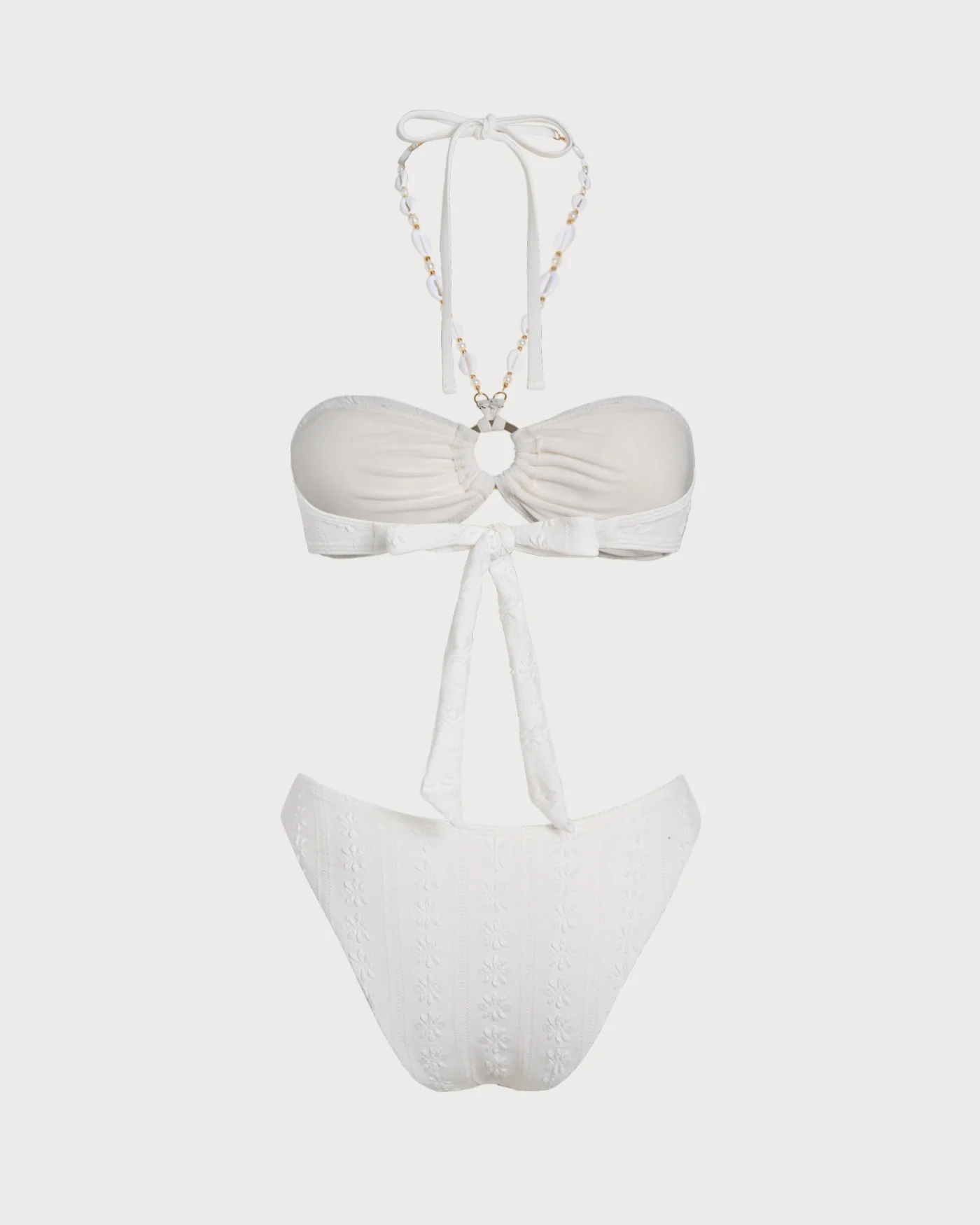 White Halter Jacquard Bandeau Bikini Set - Image 9
