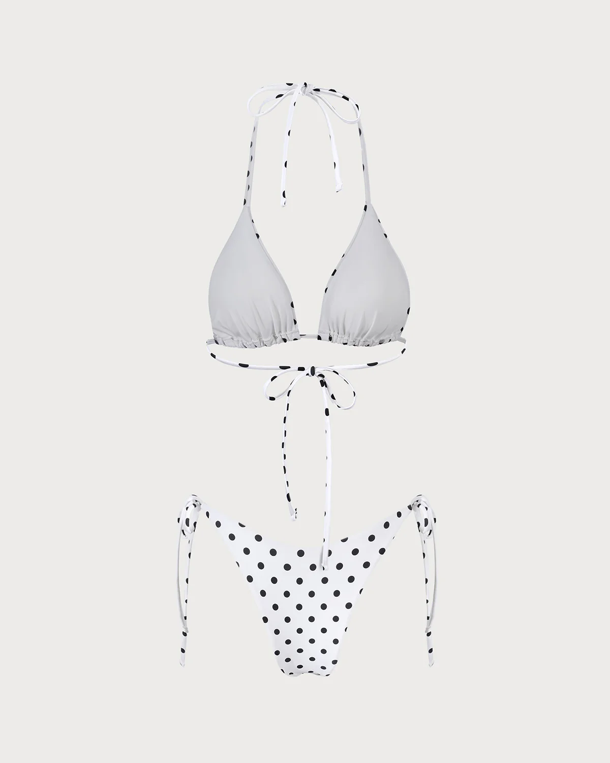 White Halter Polka Dot Triangle Bikini Set - Image 4