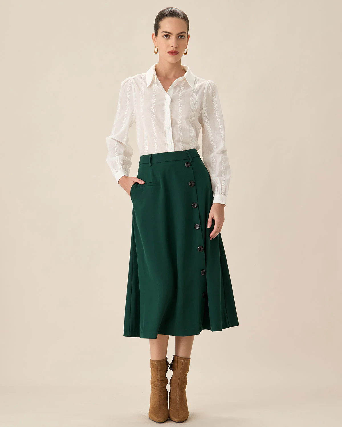 White Jacquard Button-Up Shirt - Image 2