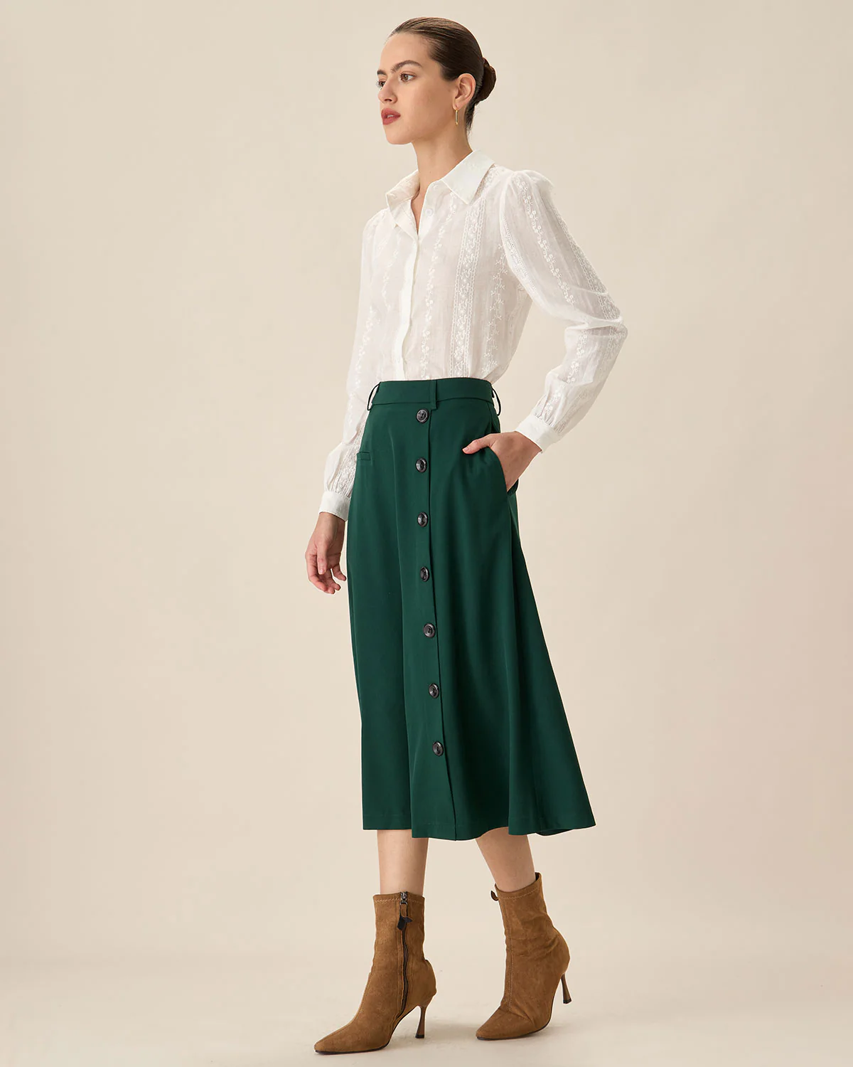 White Jacquard Button-Up Shirt - Image 3