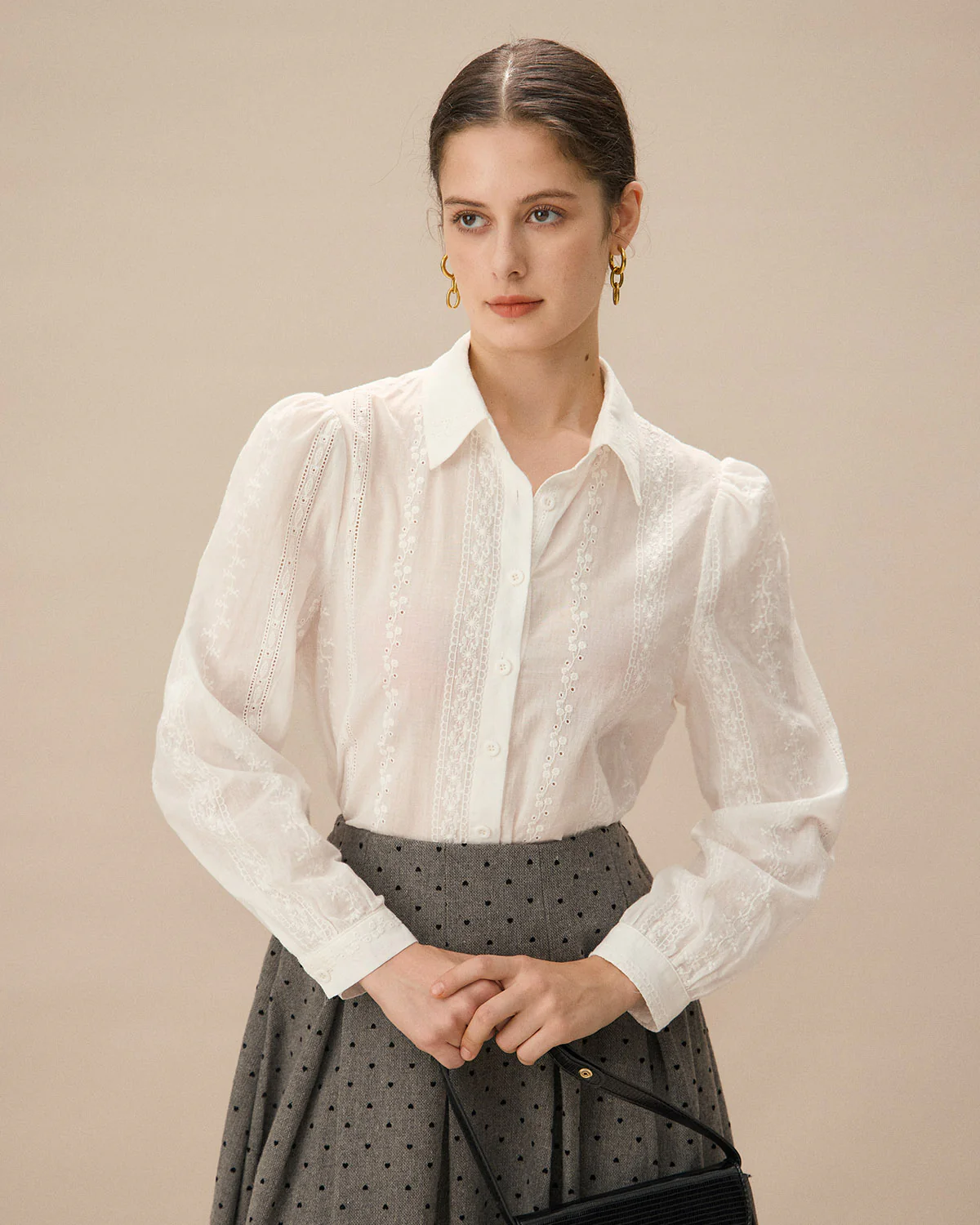 White Jacquard Button-Up Shirt - Image 5