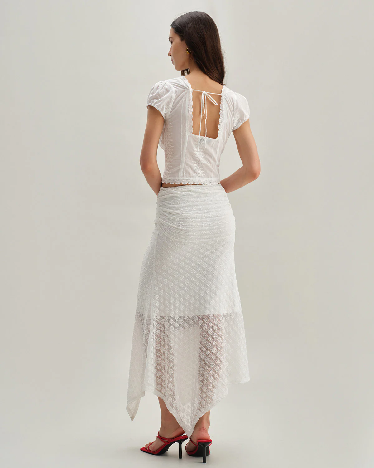 White Jacquard Mermaid Midi Skirt - Image 3
